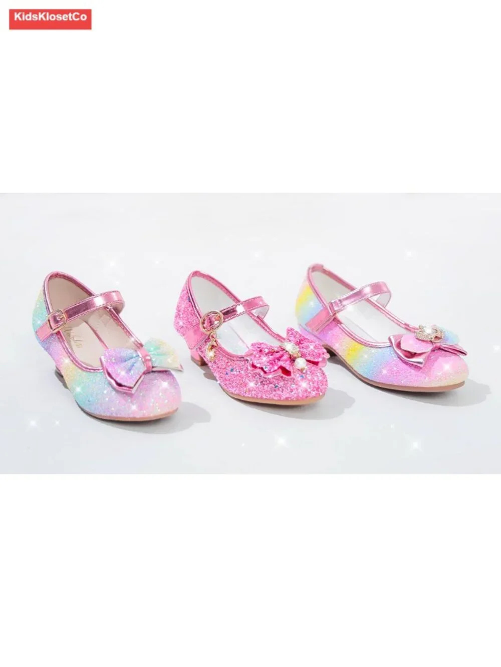 Glitter Princess Dress Shoes with Bow, Hook & Loop Closure, Memory Foam Insole